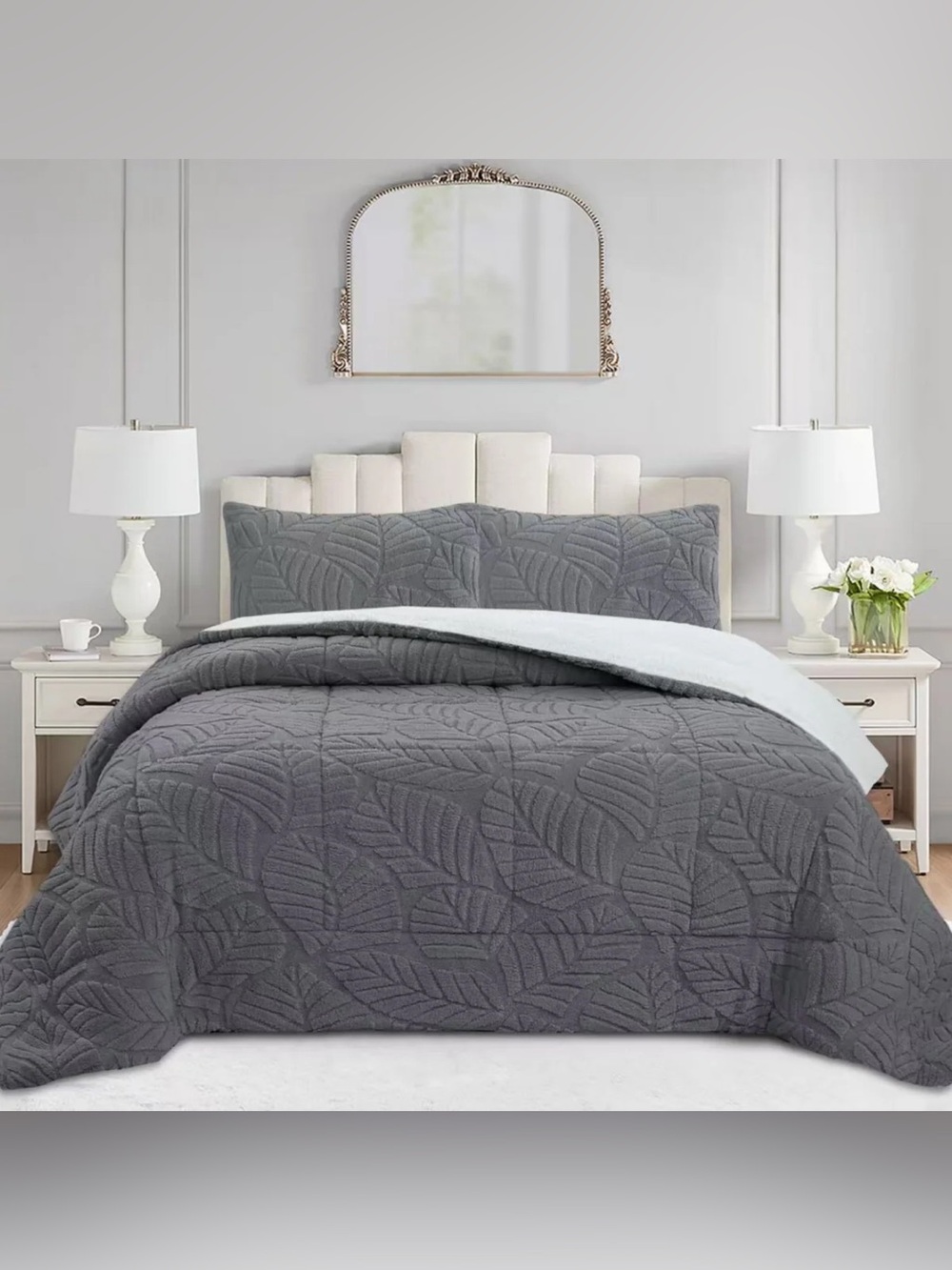 SOFT 3 PIECE LEAF PATTERN JACQUARD PLUSH COMFORTER SET